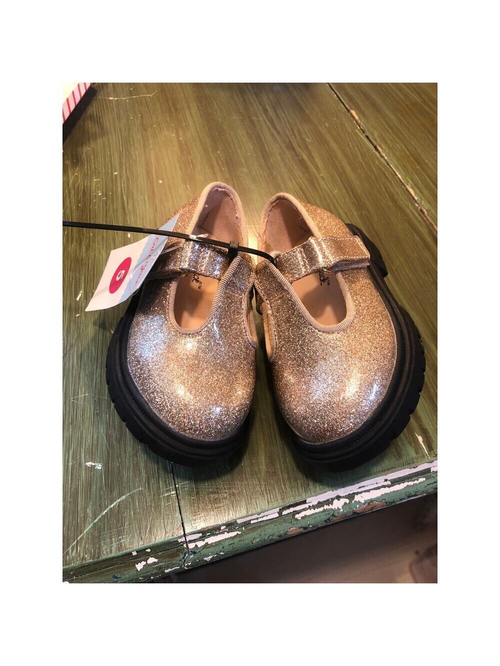 Cat & Jack NWT Toddler Girl Wende Gold Sparkle Mary Jane Flats Size 5